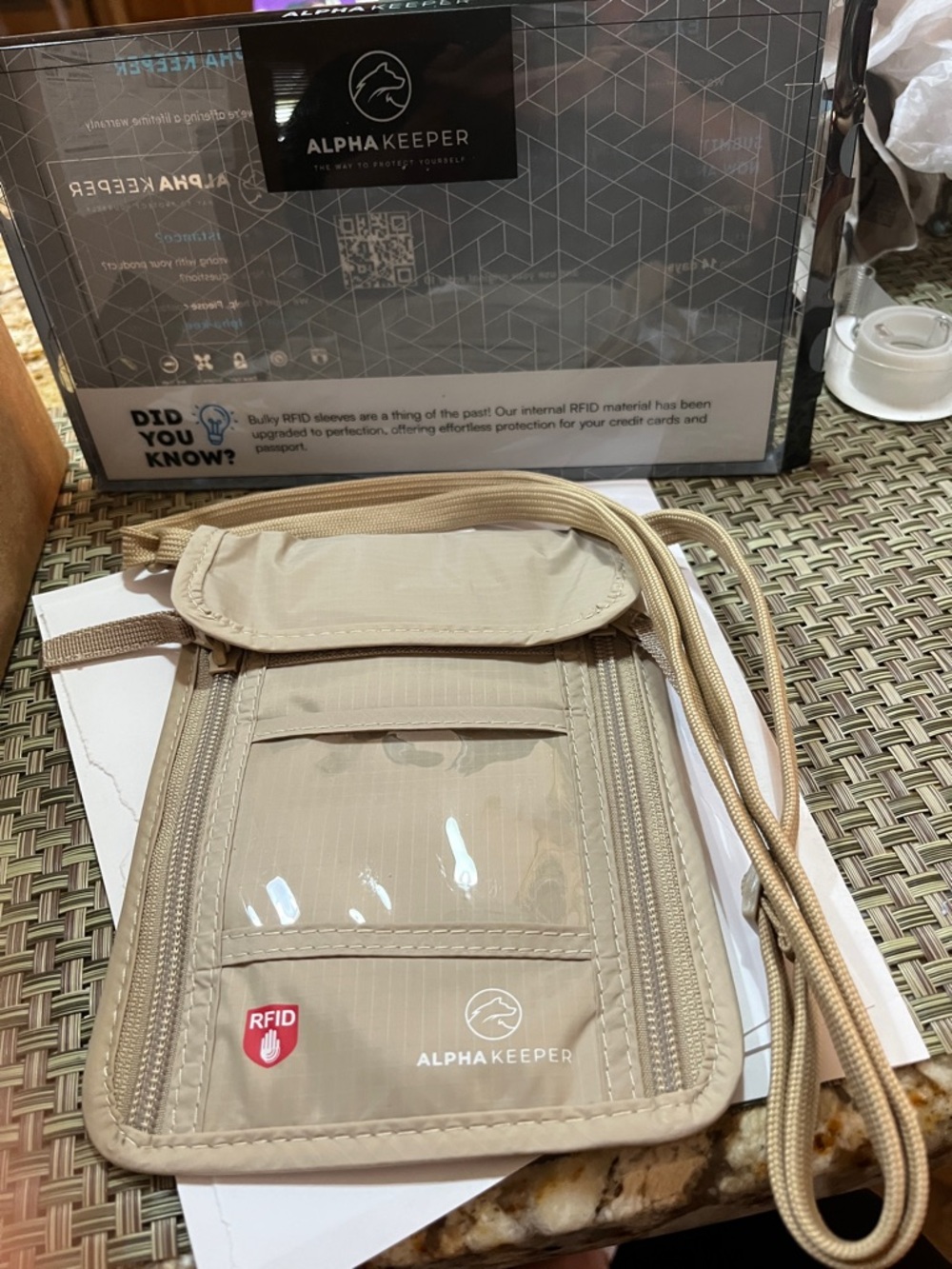 RFID Neck Wallet in Beige